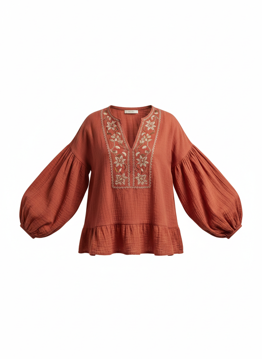 Women's Balloon-Sleeve Boho Blouse